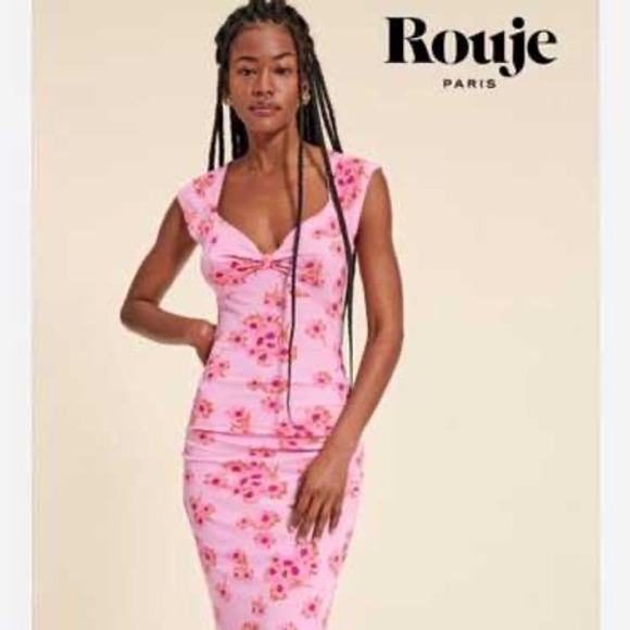 NWT Rouje Paris Laly Margaux Rose Pink Floral Midi Dress Size 36 FR 4 Us - Picture 2 of 7